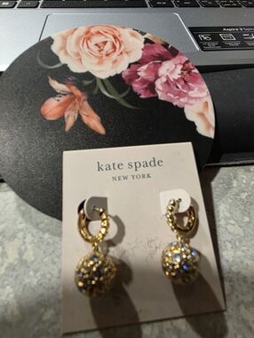 kate spade gold-tone crystal ball drop earrings